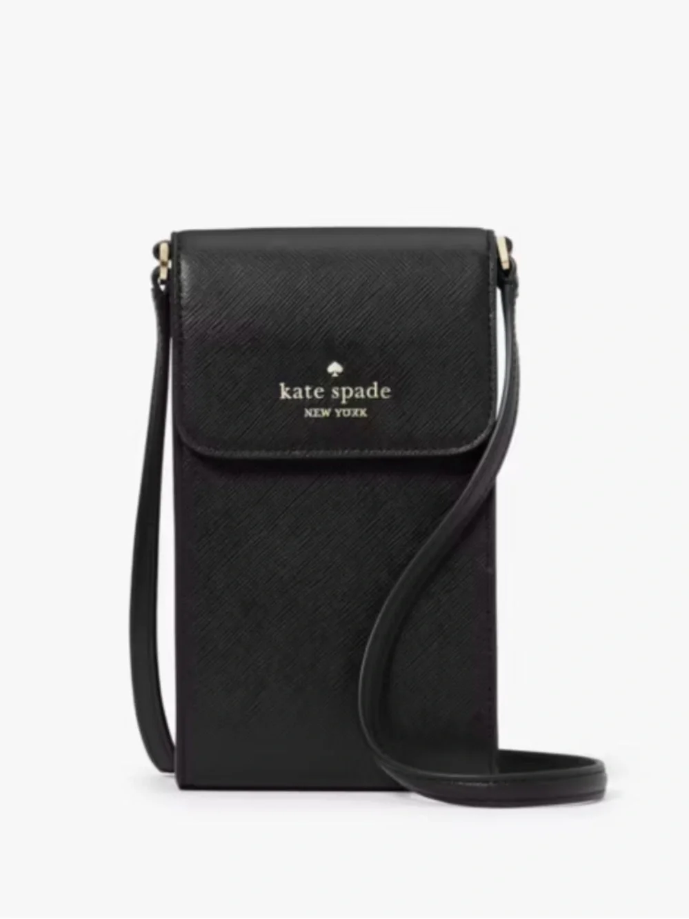 Kate Spade Staci North South Flap Phone Crossbody Bag Black Leather Purse Travel